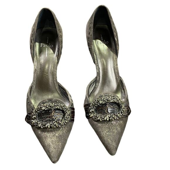 Linea Paolo Gray D'Orsay Designer High Heel Kitten Pumps 5.5M - Picture 6 of 15